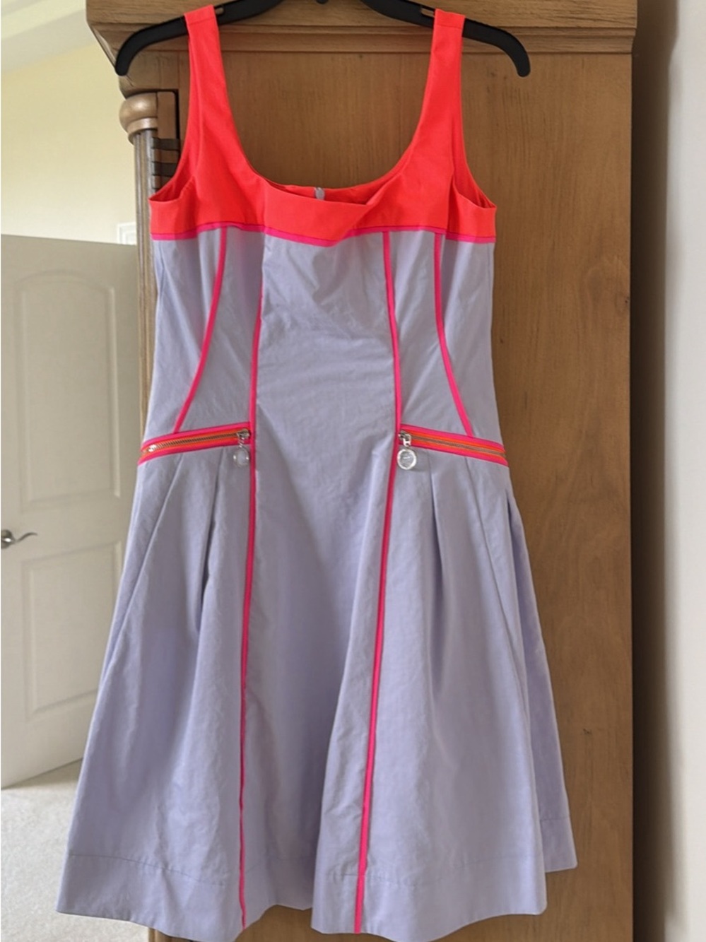 Womens Colorblock A-Line Dress in Lavender and Coral